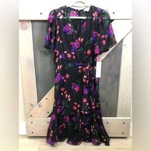 Calvin Klein Floral Black Wrap Dress